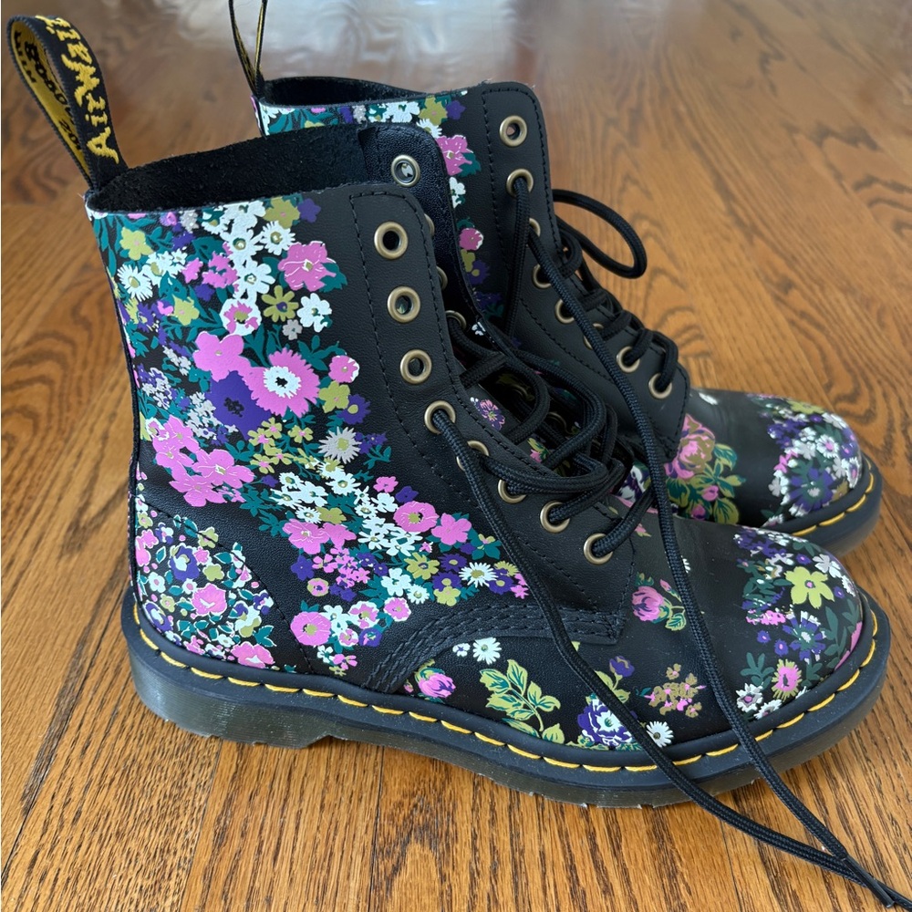 Dr. Martens Black Floral Combat Boots